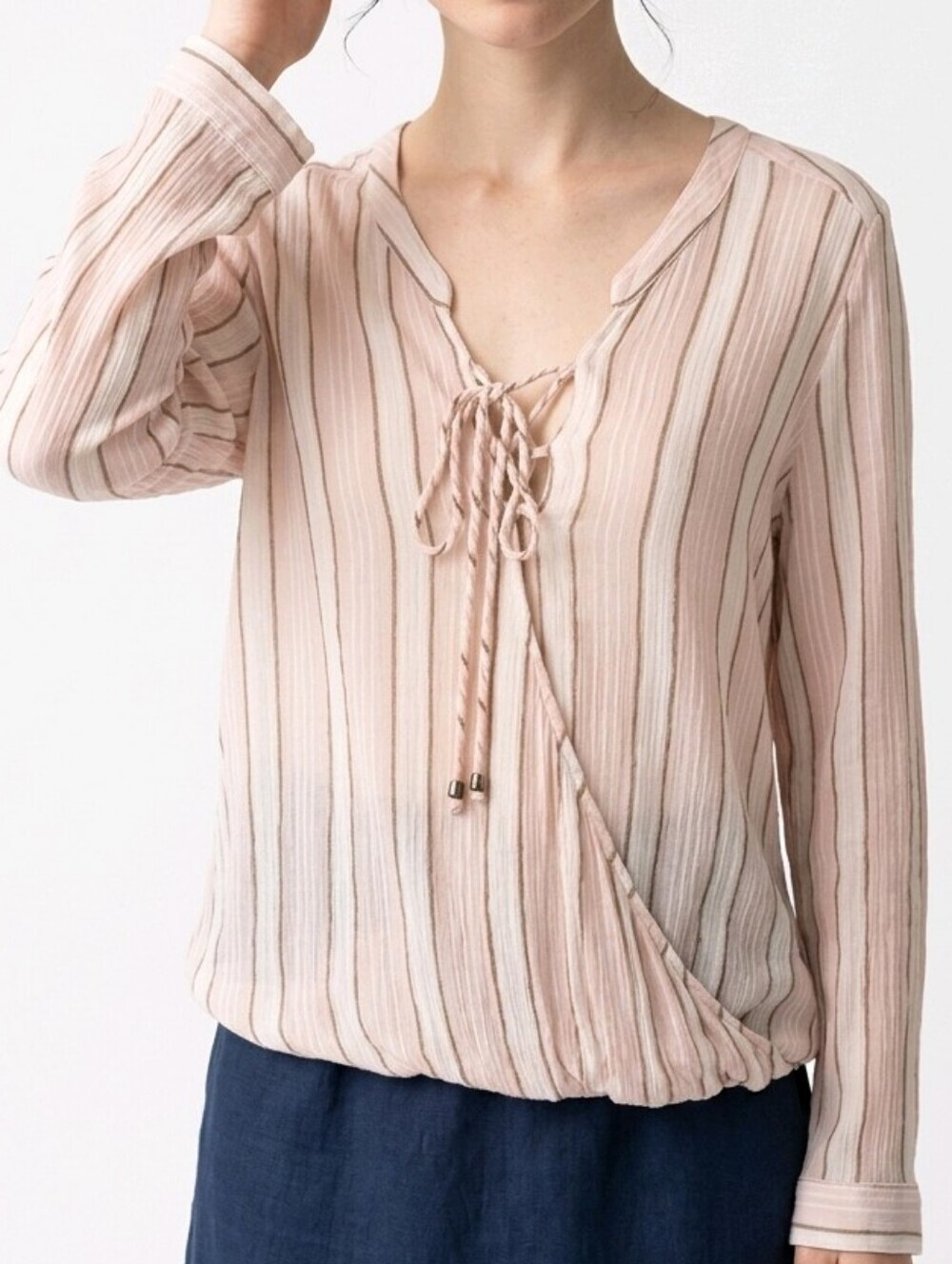 Vintage American Open Front Top Pale Pink Striped Size M